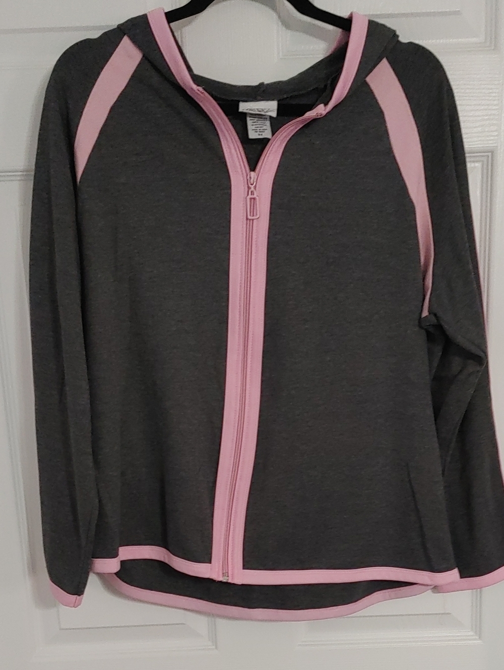 G.W. Sport Grey Zip Hoodie with Pink Trim Measures XL
